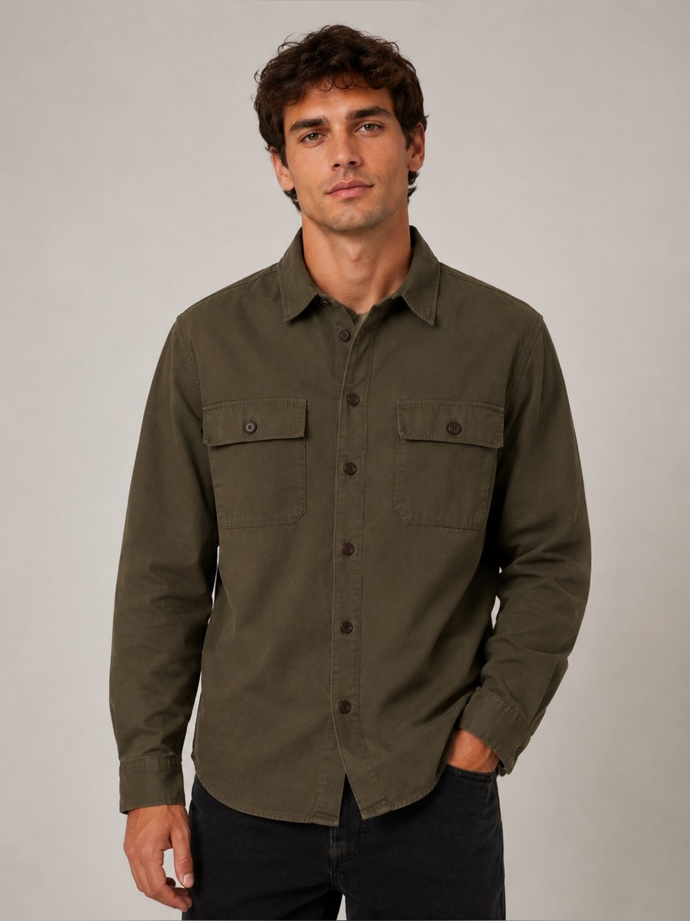 Ben Sherman Olive Green Military-Style Button Shirt Jacket -New-Retail $109